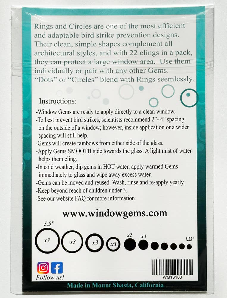 Window Gems - Rings & Circles - Window Clings Bird Strike Prevention Decals