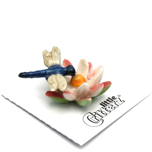 Little Critterz Porcelain Miniature - "Bluet" Dragonfly on Water Lily