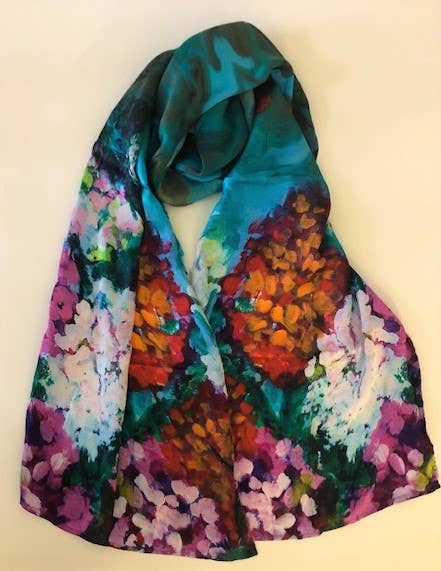 Scarf - Phlox on Teal (Silk 14" x 70")