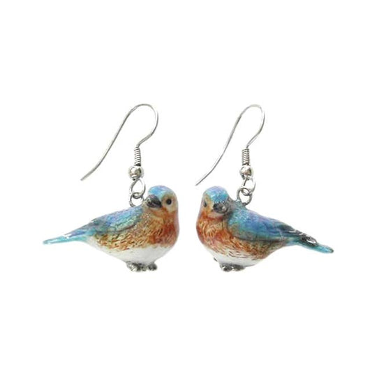 Earrings - Hand-Painted Porcelain - Bluebirds