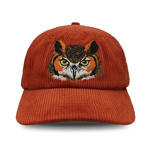 Hat - Great Horned Owl Corduroy in Red Clay