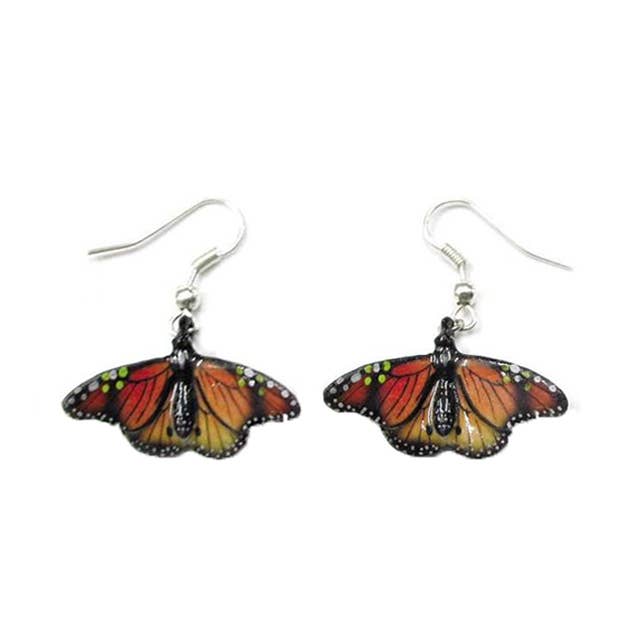 Earrings - Hand-Painted Porcelain - Monarch Butterflies