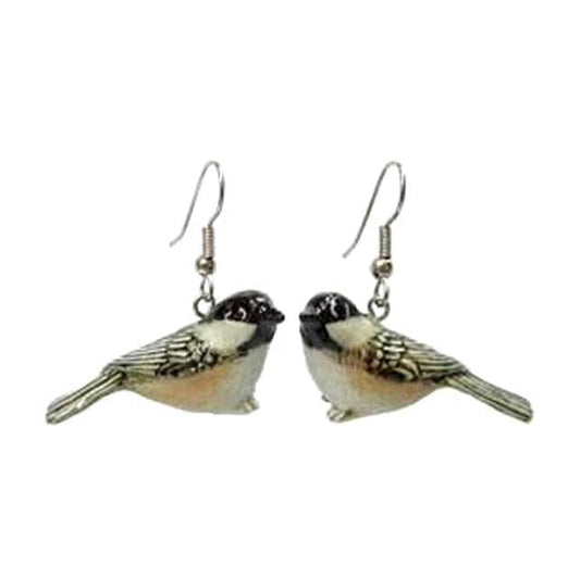 Earrings - Hand-Painted Porcelain - Chickadees