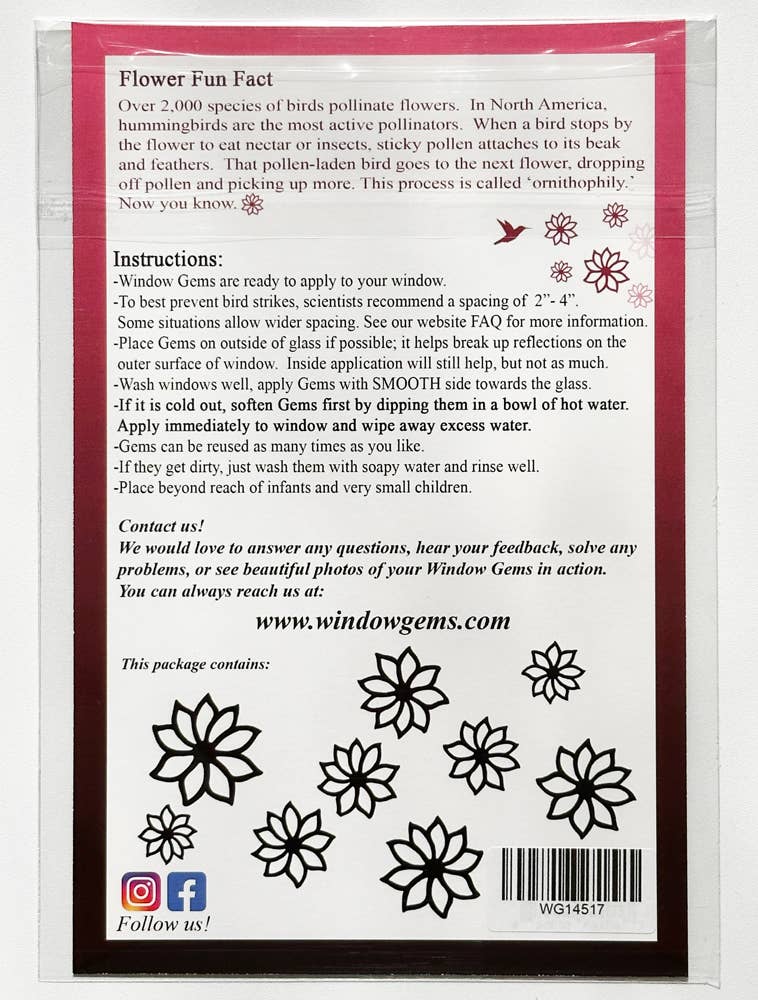 Window Gems - Flowers - Window Clings Bird Strike Prevention Decals