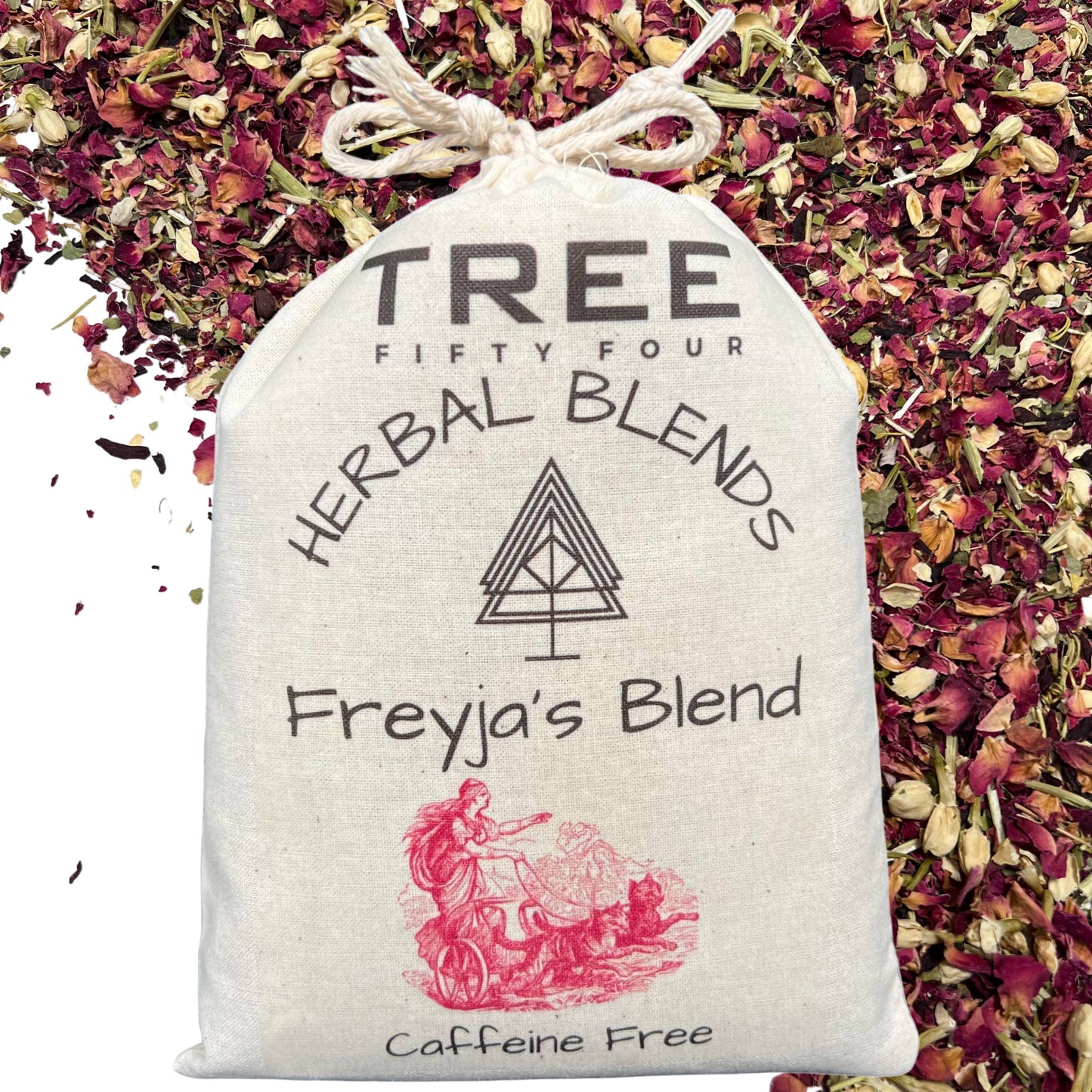 Loose Tea in Drawstring Sachet - Tree Fifty Four - Freyja's Herbal Tea Blend (3oz)