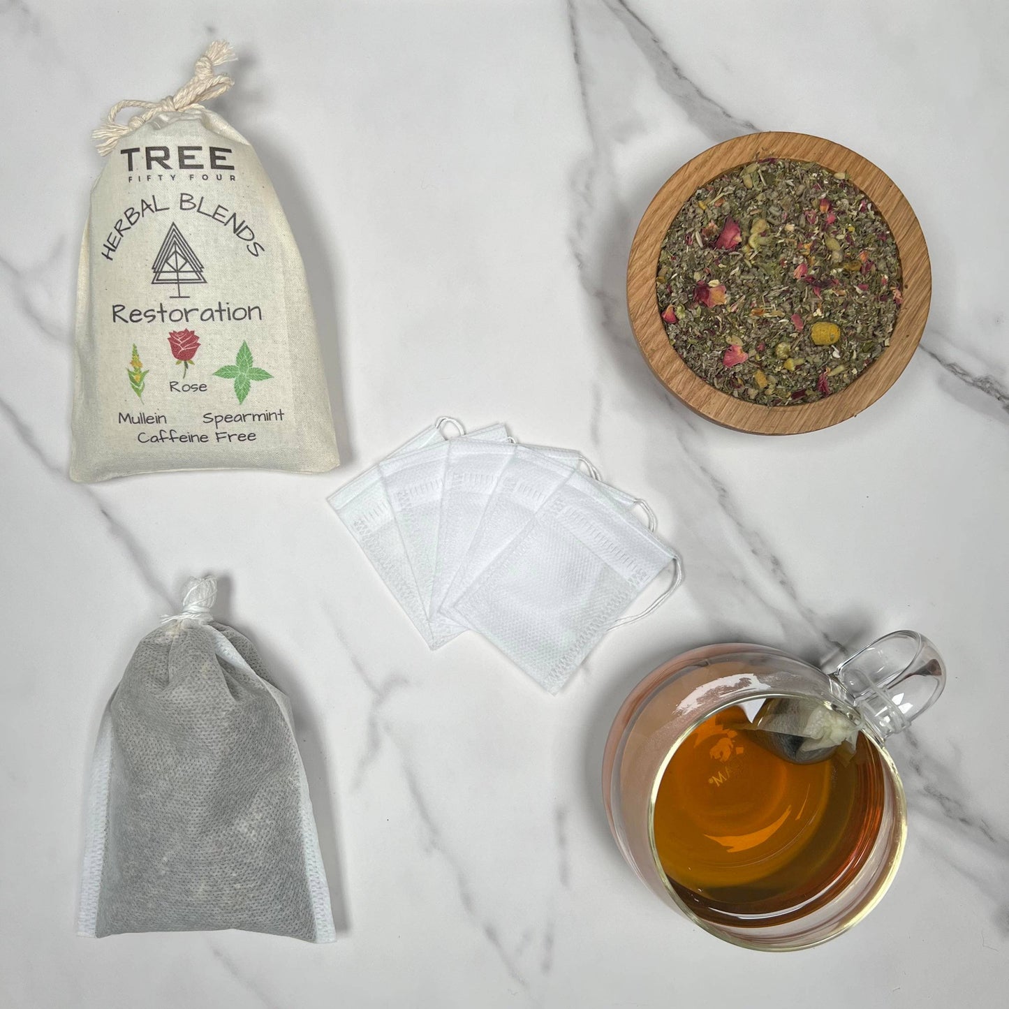 Loose Tea in Drawstring Sachet - Tree Fifty Four - Restoration Herbal Tea Blend (3oz)