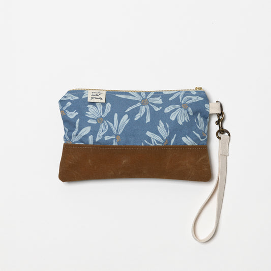 Wristlet - Waxed Canvas - Blue Daisy