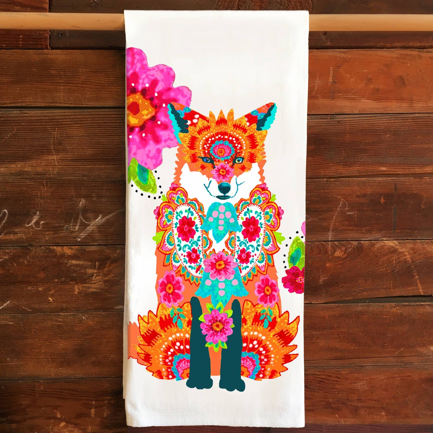 Flour Sack Tea Towel - Floral Fox