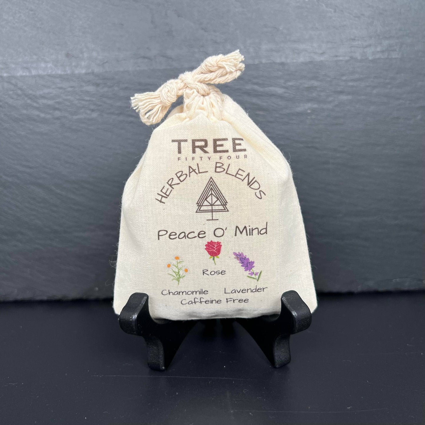 Loose Tea in Drawstring Sachet - Tree Fifty Four - Peace O' Mind Herbal Tea Blend (3oz)