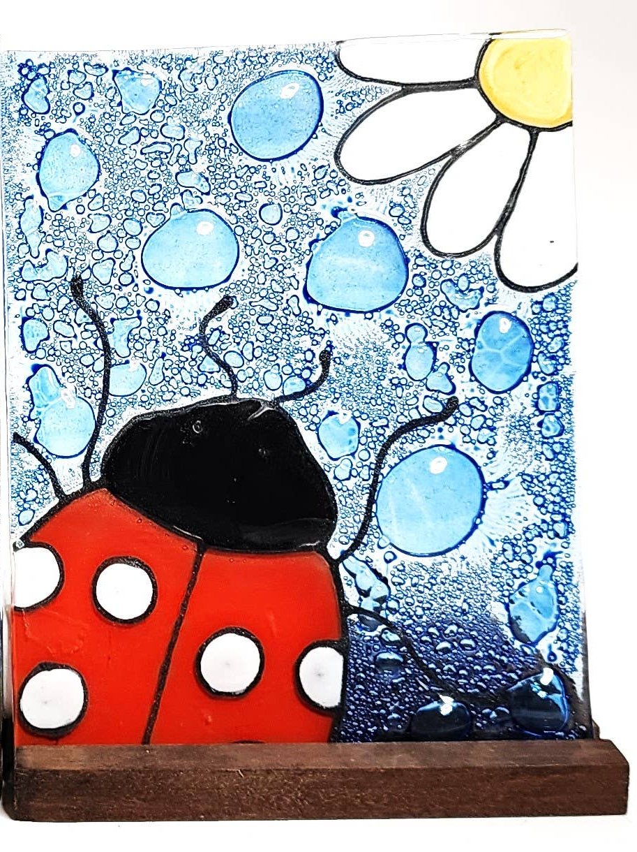 Tea Light Holder - Glass Art - Ladybug