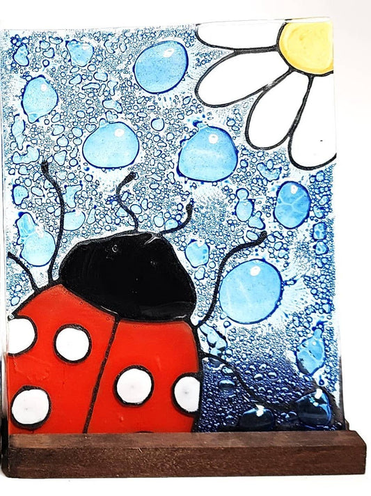 Tea Light Holder - Glass Art - Ladybug