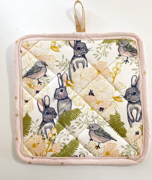 Pot Holder (no pocket) - Cork & Cotton Sustainable - Rabbits and Birds