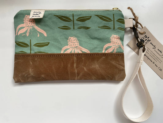 Wristlet - Waxed Canvas - Teal Echinacea