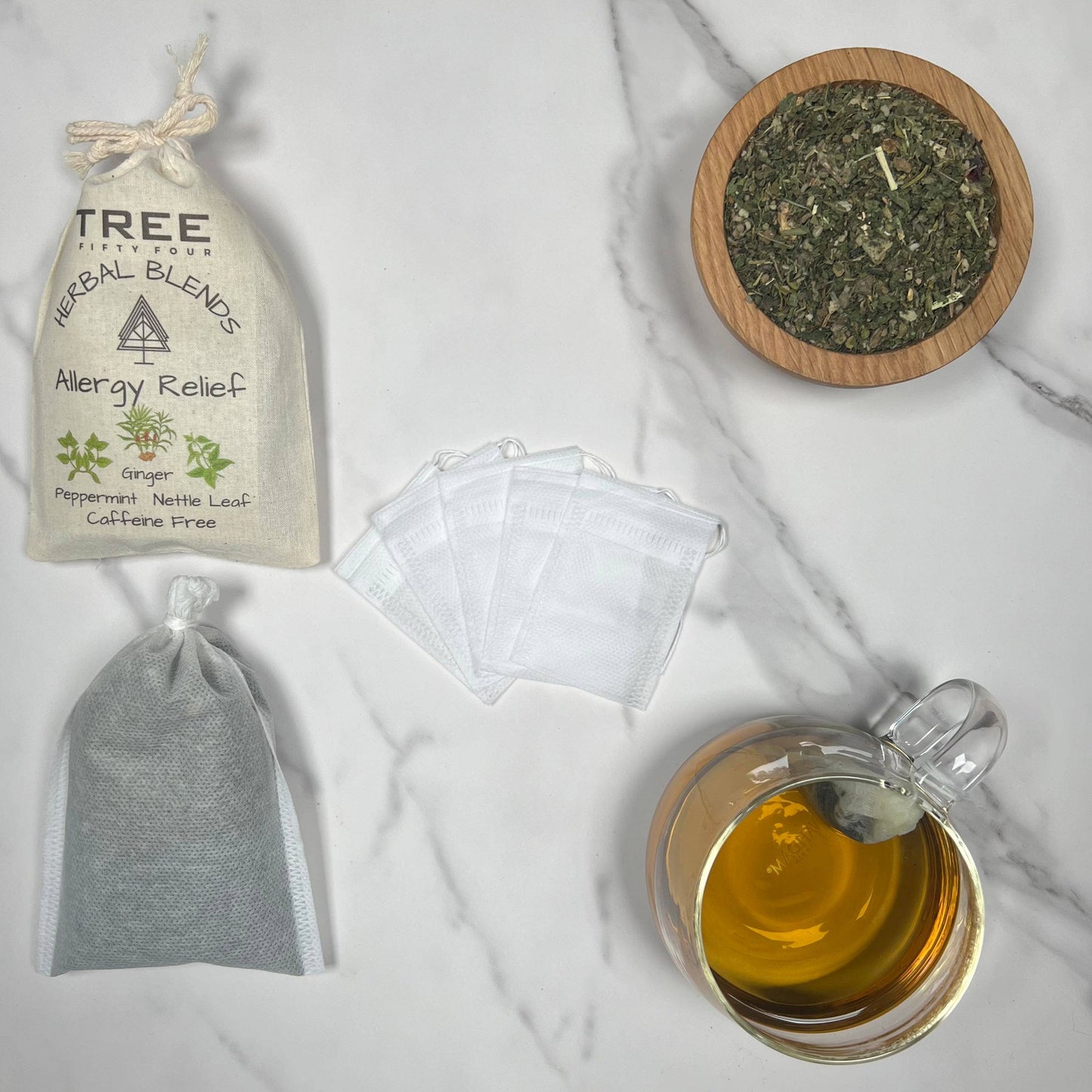 Loose Tea in Drawstring Sachet - Tree Fifty Four - Allergy Relief Herbal Tea Blend (3oz)