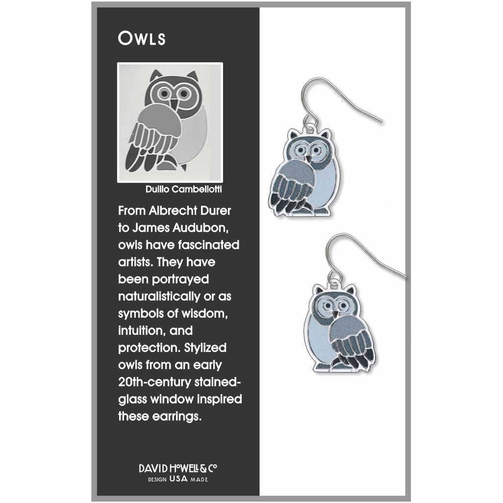 Boxed Jewelry - Owl Earrings (Silver Toned)