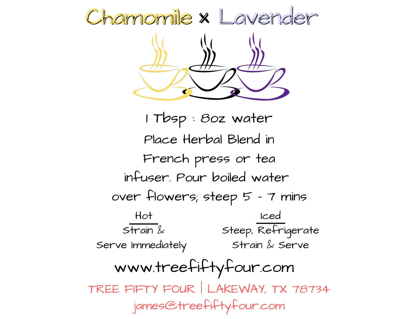 Loose Tea in Drawstring Sachet - Tree Fifty Four - Chamomile & Lavender Herbal Tea (4oz)