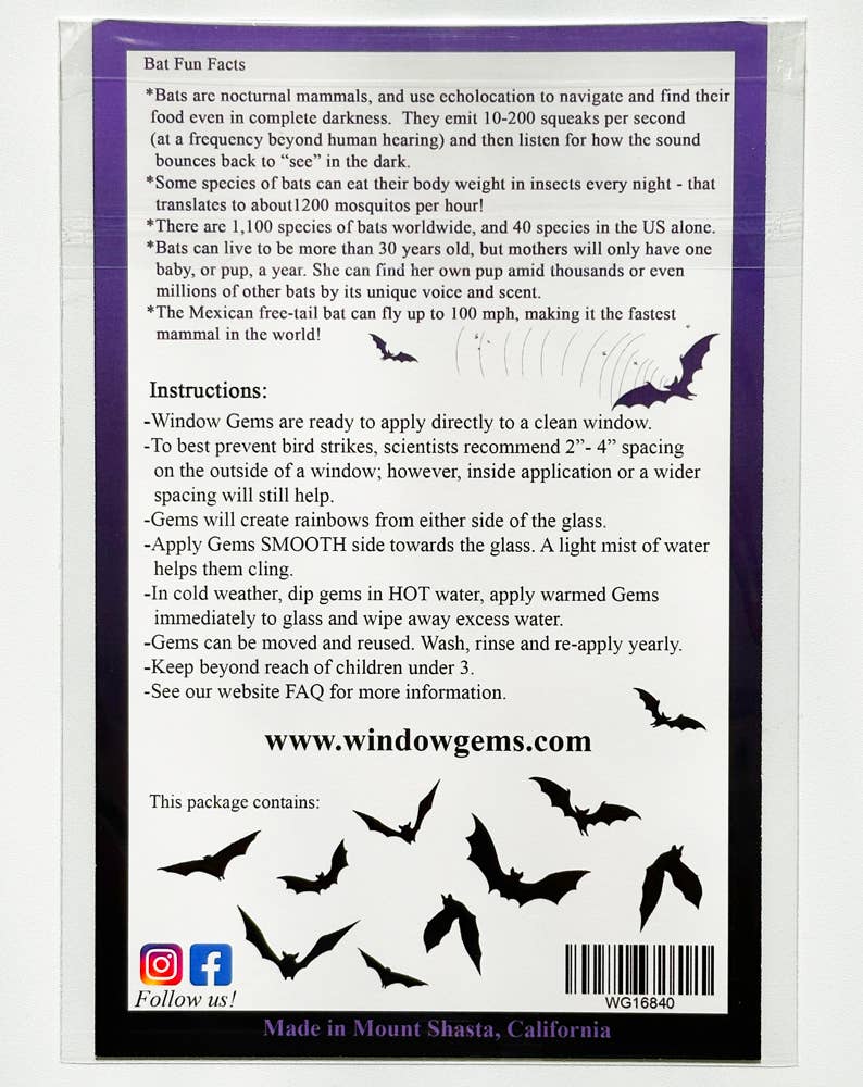 Window Gems - Bat - Window Clings Bird Strike Prevention Decals