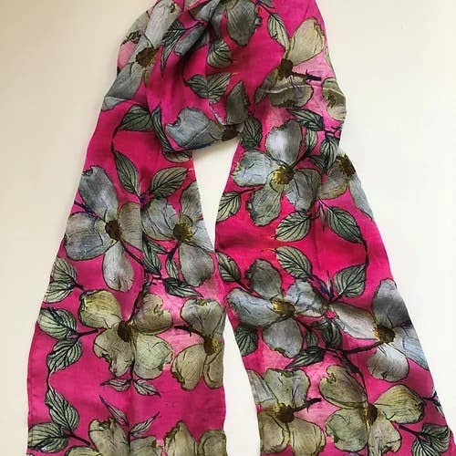 Scarf - Dogwoods on Pink (Silk 10" x 70")