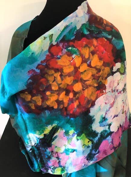 Scarf - Phlox on Teal (Silk 14" x 70")