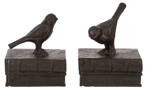 Bookend Pair - Birds on Books (Cast Iron)