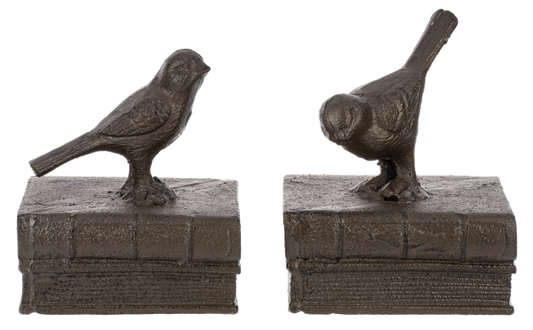 Bookend Pair - Birds on Books (Cast Iron)