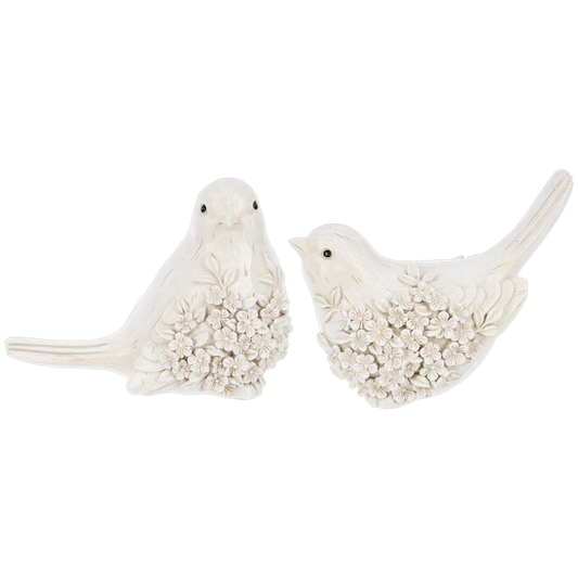 Decor - Pair of Resin Birds with Flowers (set of 2)