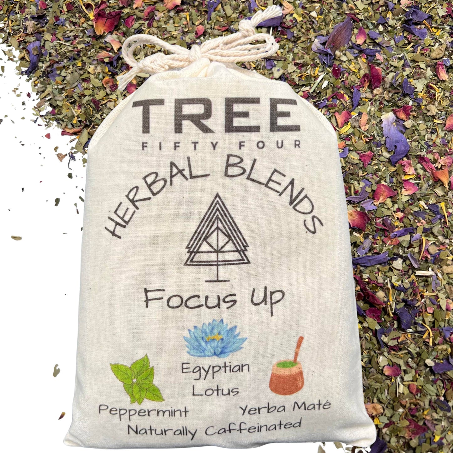 Loose Tea in Drawstring Sachet - Tree Fifty Four - Focus Up Herbal Tea Blend (3oz)