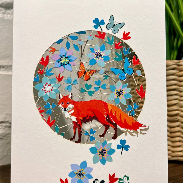 Greeting Card - Laser Cut & Frameable - Fox and Butterflies (Single Card)