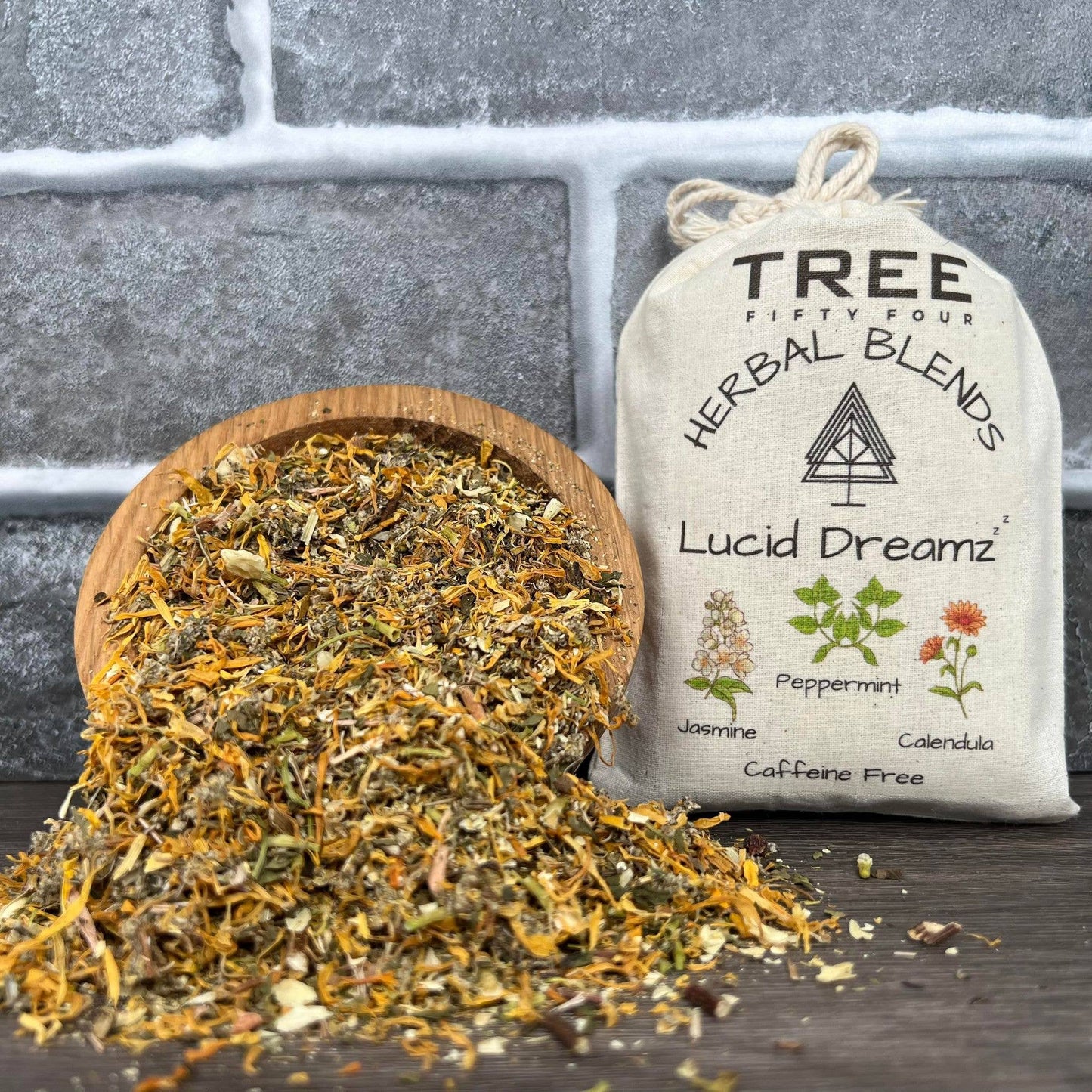 Loose Tea in Drawstring Sachet - Tree Fifty Four - Lucid Dreamz Herbal Tea Blend (3oz)