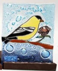 Tea Light Holder - Glass Art - Goldfinch