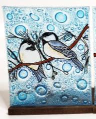 Tea Light Holder - Glass Art - Chickadees