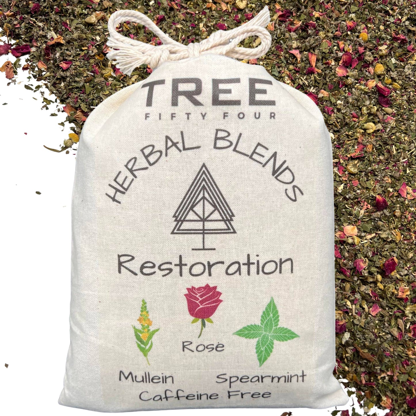 Loose Tea in Drawstring Sachet - Tree Fifty Four - Restoration Herbal Tea Blend (3oz)