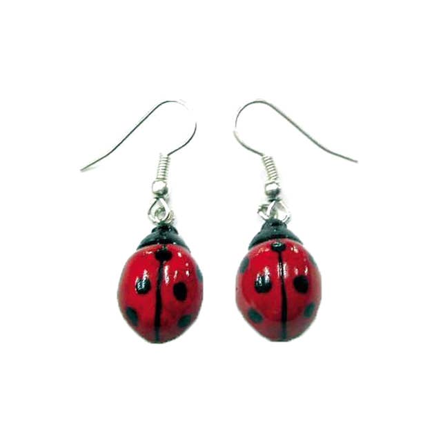 Earrings - Hand-Painted Porcelain - Ladybugs