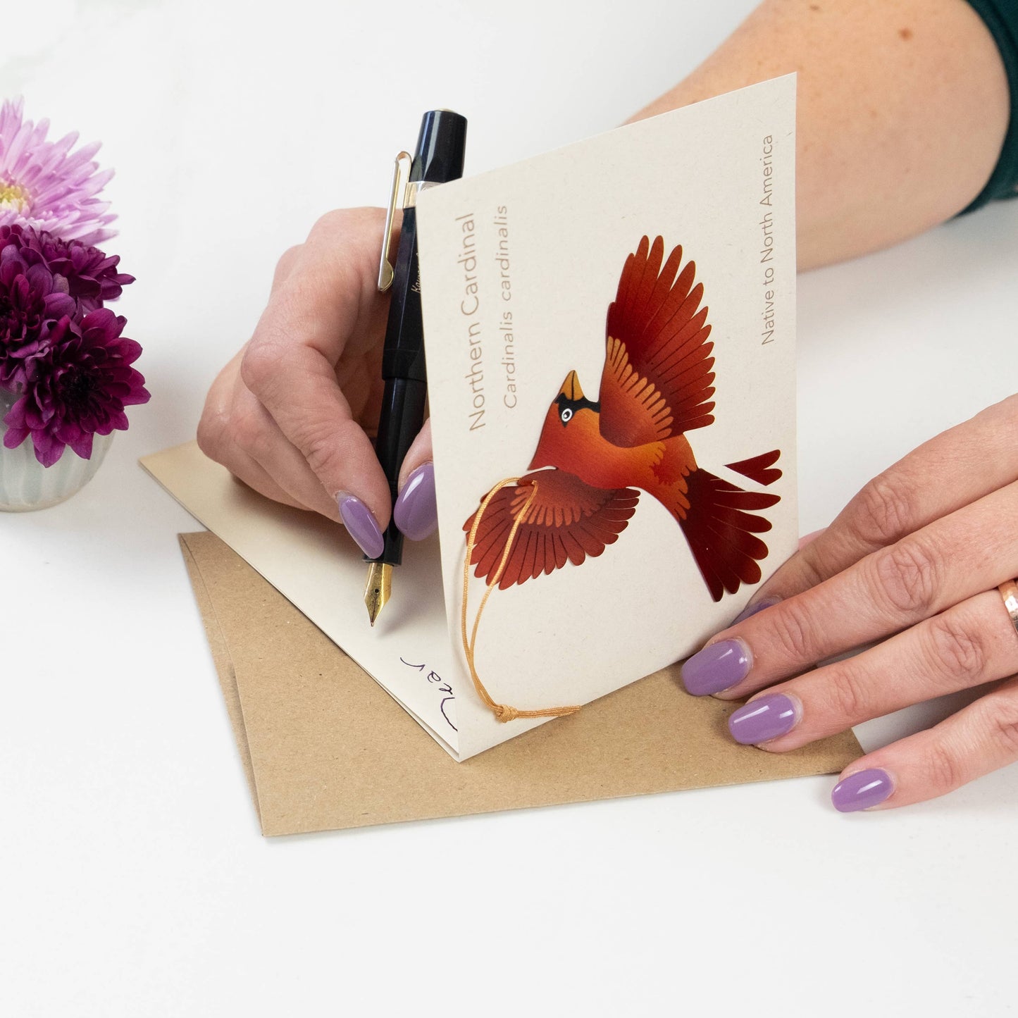 Greeting Card  - Cardinal Bronze Ornament + Notecard