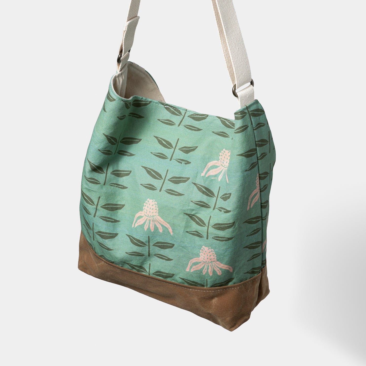 Crossbody Bag - Waxed Canvas - Teal Echinacea