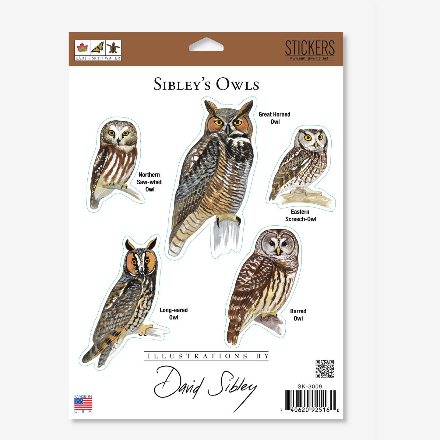 Sticker Sheet - David Allen Sibley's Owls Nature Stickers, 5" x 7"
