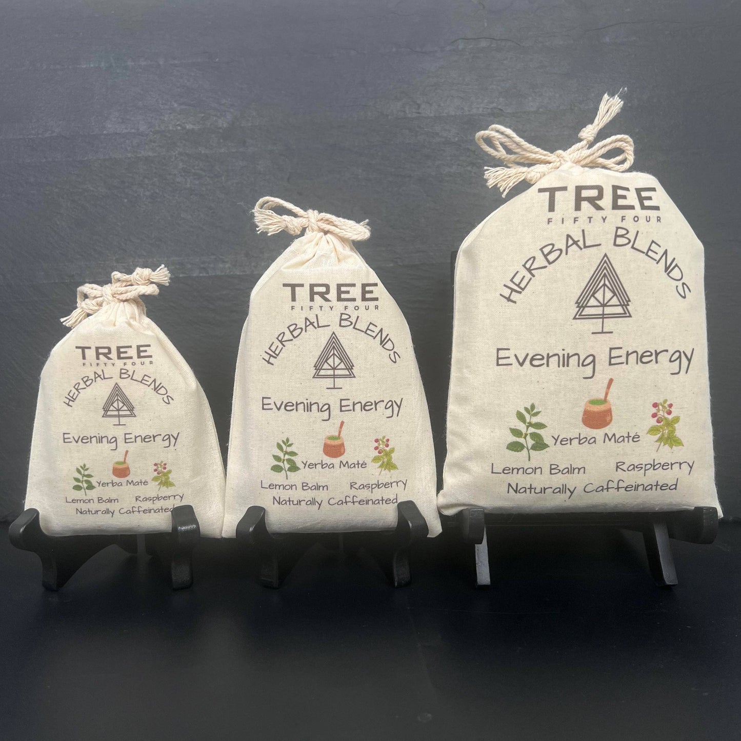 Loose Tea in Drawstring Sachet - Tree Fifty Four - Evening Energy Herbal Tea Blend (3oz)