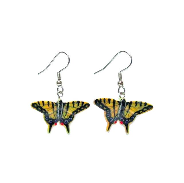 Earrings - Hand-Painted Porcelain - Tiger Swallowtail Butterflies