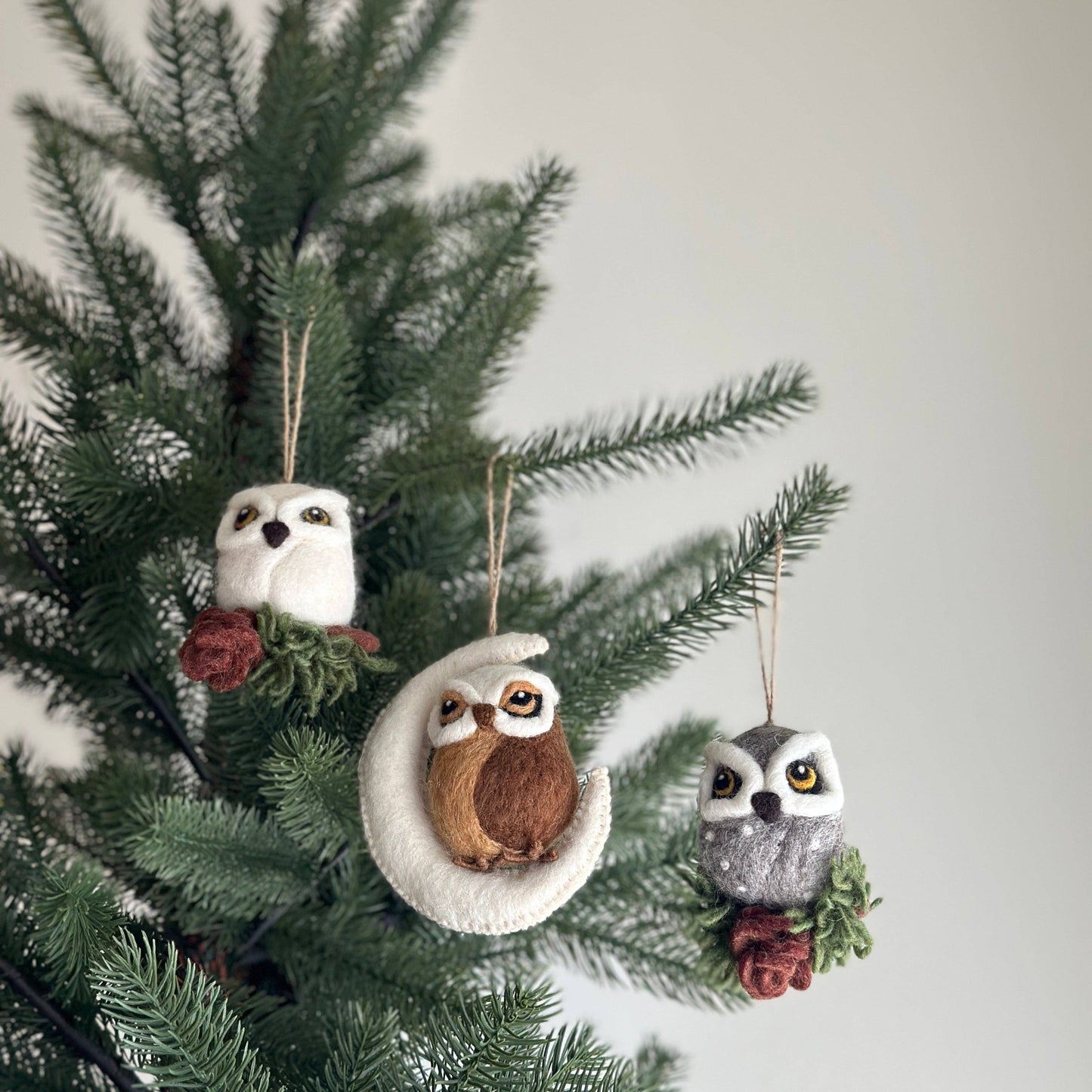 Ornament - Felted Owl in Moon