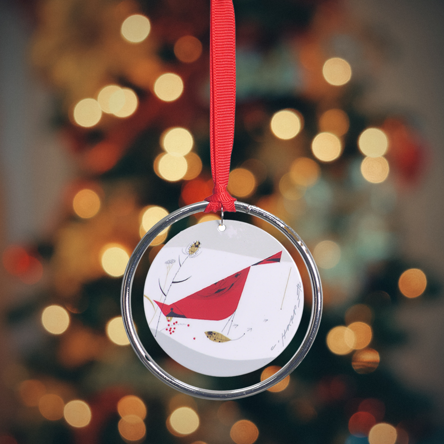 Ornament - Charley Harper Cardinal w/ Berries Keepsake – 3” diameter