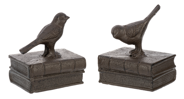 Bookend Pair - Birds on Books (Cast Iron)