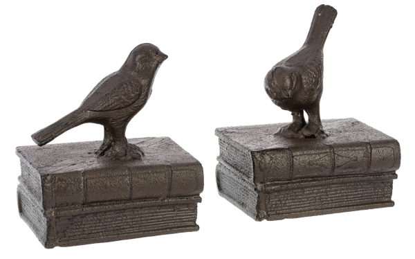 Bookend Pair - Birds on Books (Cast Iron)