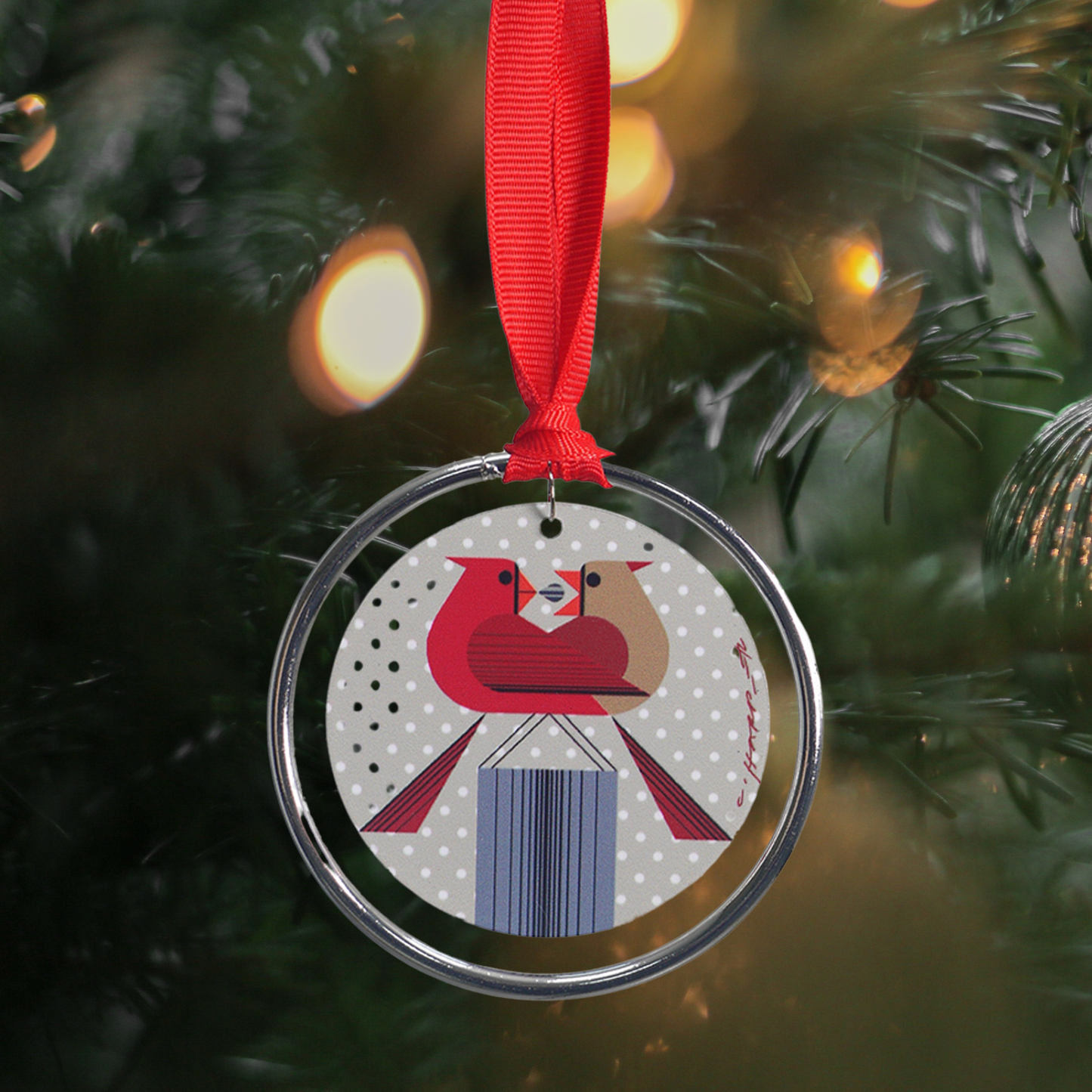 Ornament - Charley Harper Cardinal Couple Keepsake – 3” diameter