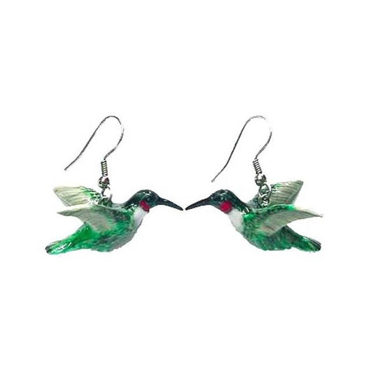 Earrings - Hand-Painted Porcelain - Hummingbirds