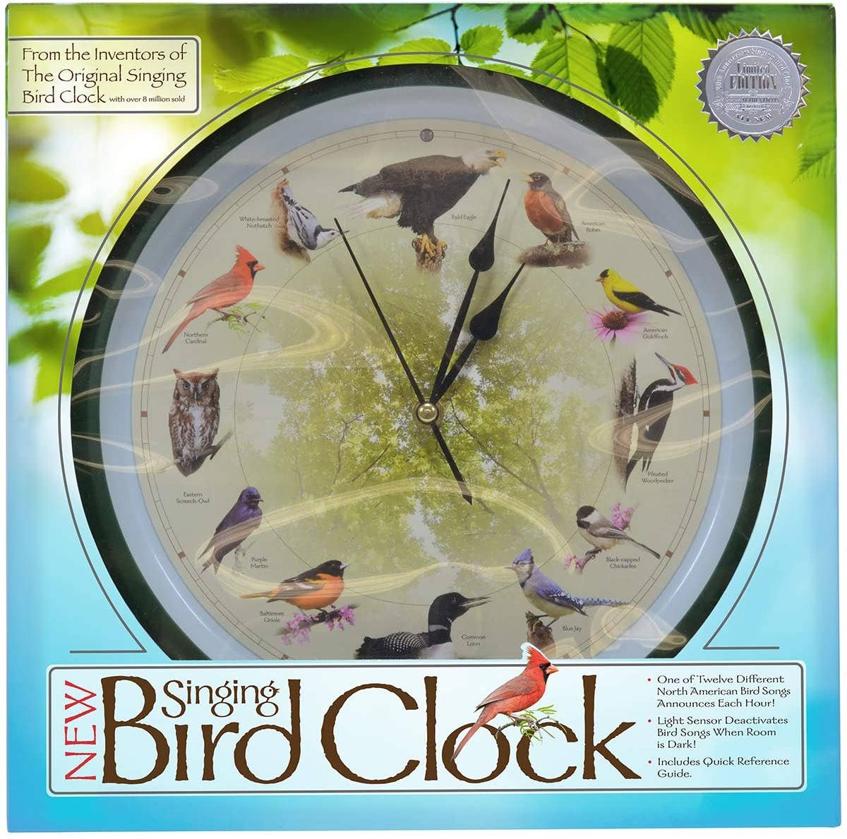 Decor - Singing Bird Clock - 20th Anniversary - 13" Green Frame