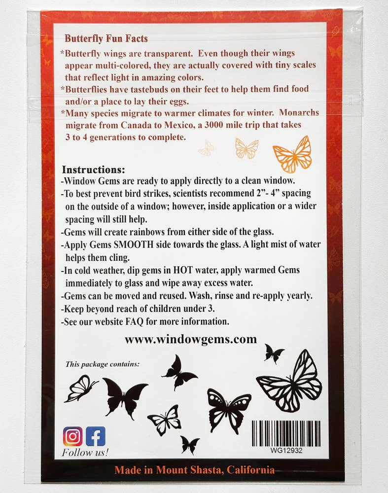 Window Gems - Butterfly - Window Clings Bird Strike Prevention Decals