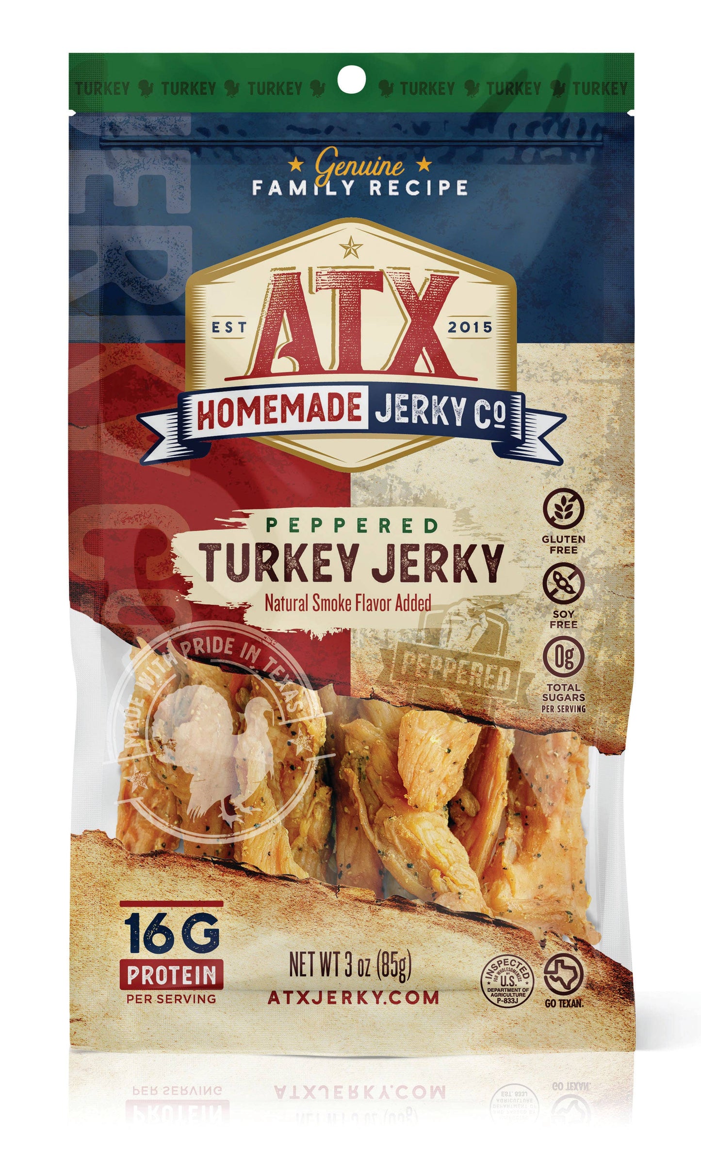 Snacks - ATX Homemade Jerky - Peppered Turkey Jerky Tenders (3 oz)