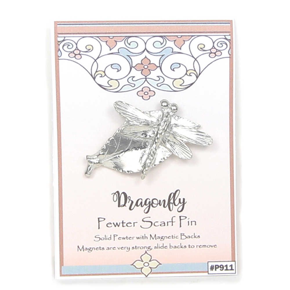 Scarf Magnetic Pin - Pewter - Dragonfly on Leaf