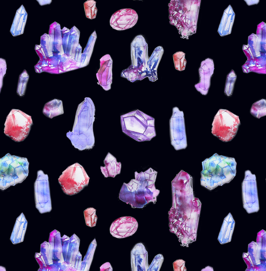 Scarf - Crystals on Black | Watercolor + Digital Art (Polyester 33" x 72")