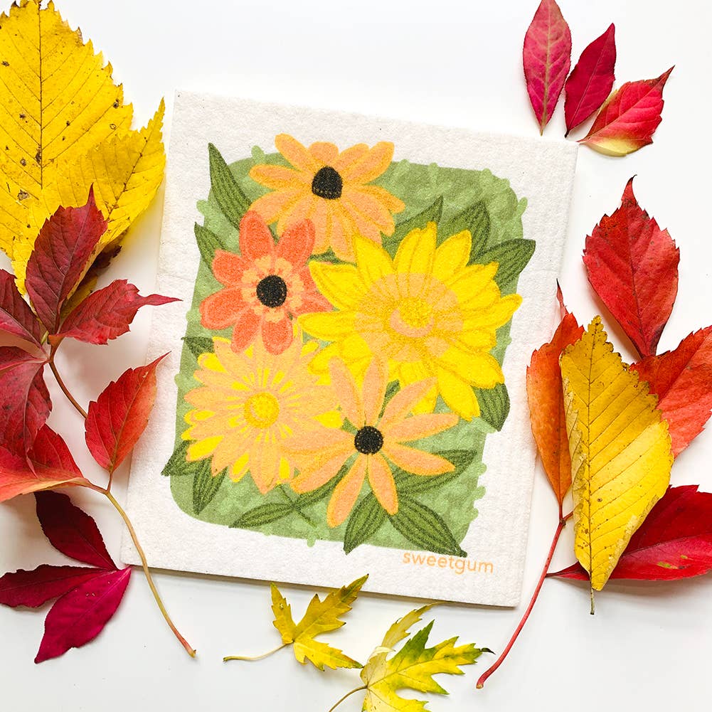 Eco-Friendly Dishcloth - Yellow Flowers & Leaves